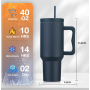 40oz Tumbler with Handle and Straw Lid  Insulated Cup Reusable Stainless Steel Water Bottle Travel Mug