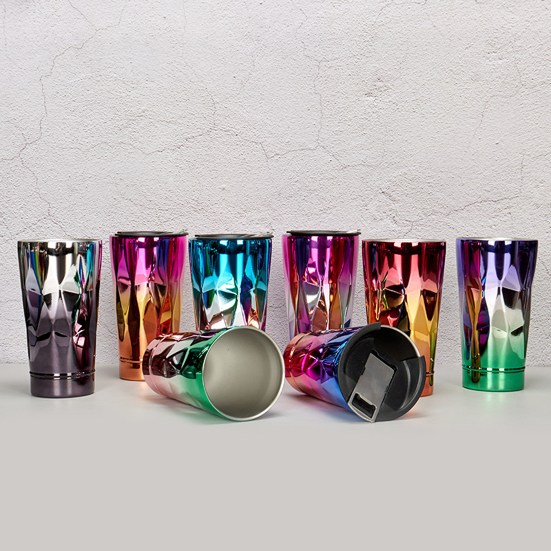 Hot Selling Large-Capacity Stainless Steel Tumbler Diamond Straw Cup Fashion Boutique Color Gradient Sublimation for Coffee Tea