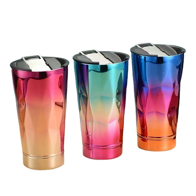 Hot Selling Large-Capacity Stainless Steel Tumbler Diamond Straw Cup Fashion Boutique Color Gradient Sublimation for Coffee Tea