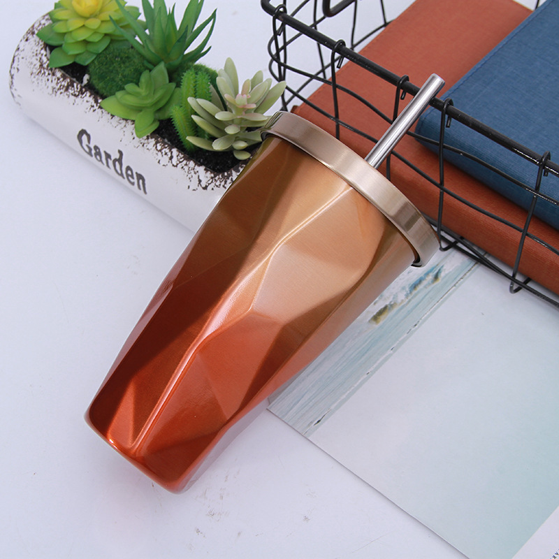 550ml Double Wall Stainless Steel Tumbler Irregular Surface Insulated Coffee Cup With Straw Durable and Stylish