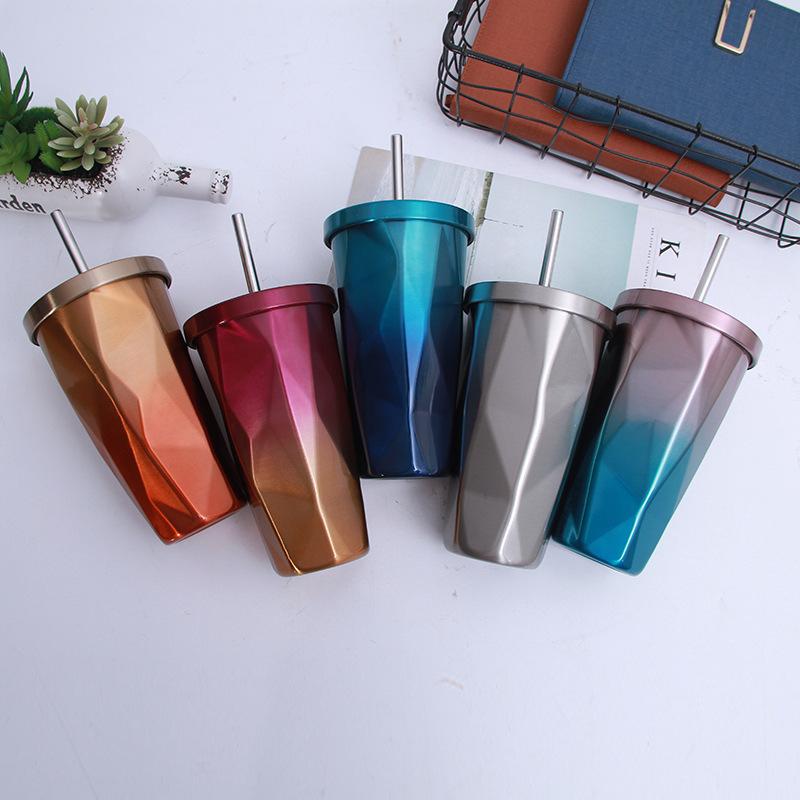 550ml Double Wall Stainless Steel Tumbler Irregular Surface Insulated Coffee Cup With Straw Durable and Stylish