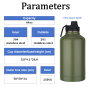 Customized 64oz Vacuum Insulated Thermo Wide Mouth Sports Water Bottle Flask Double Wall Stainless Steel for Camping