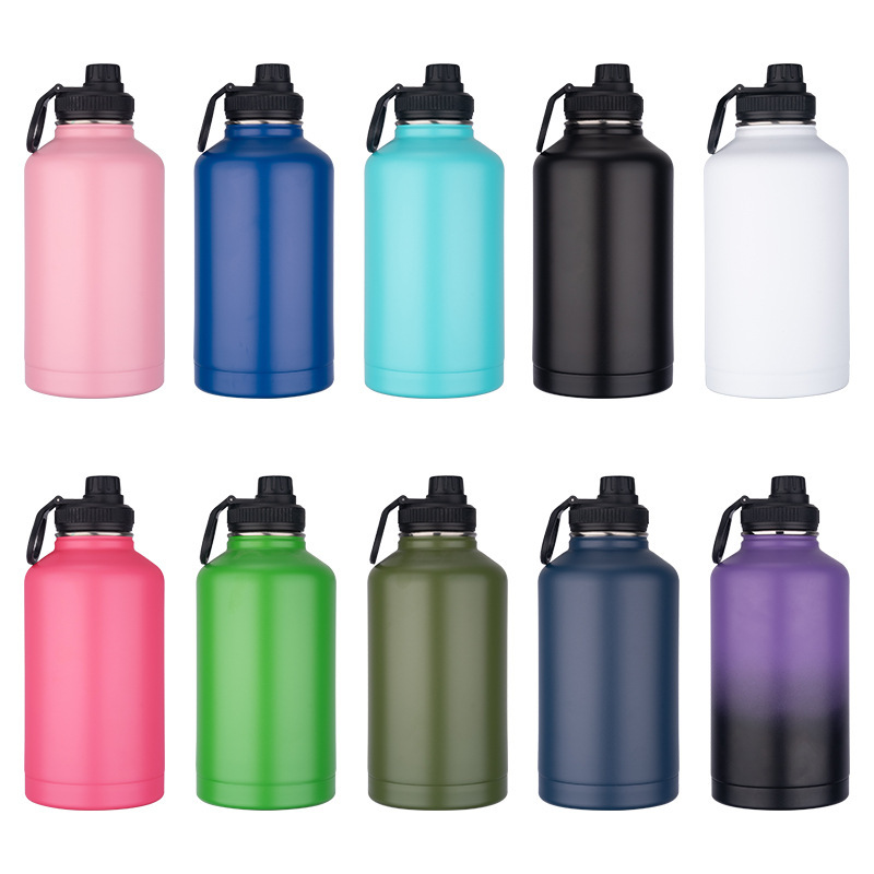 Customized 64oz Vacuum Insulated Thermo Wide Mouth Sports Water Bottle Flask Double Wall Stainless Steel for Camping