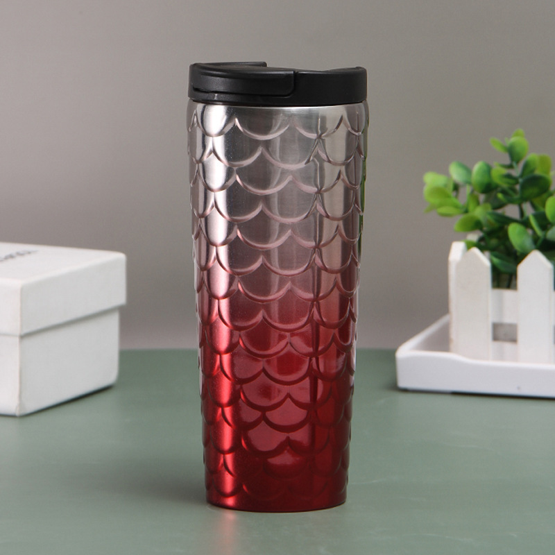 Borge 500ml Double-Wall Insulated Fish Scale Design Outdoor Car Tumbler for Camping and Coffee Vacuum Mug