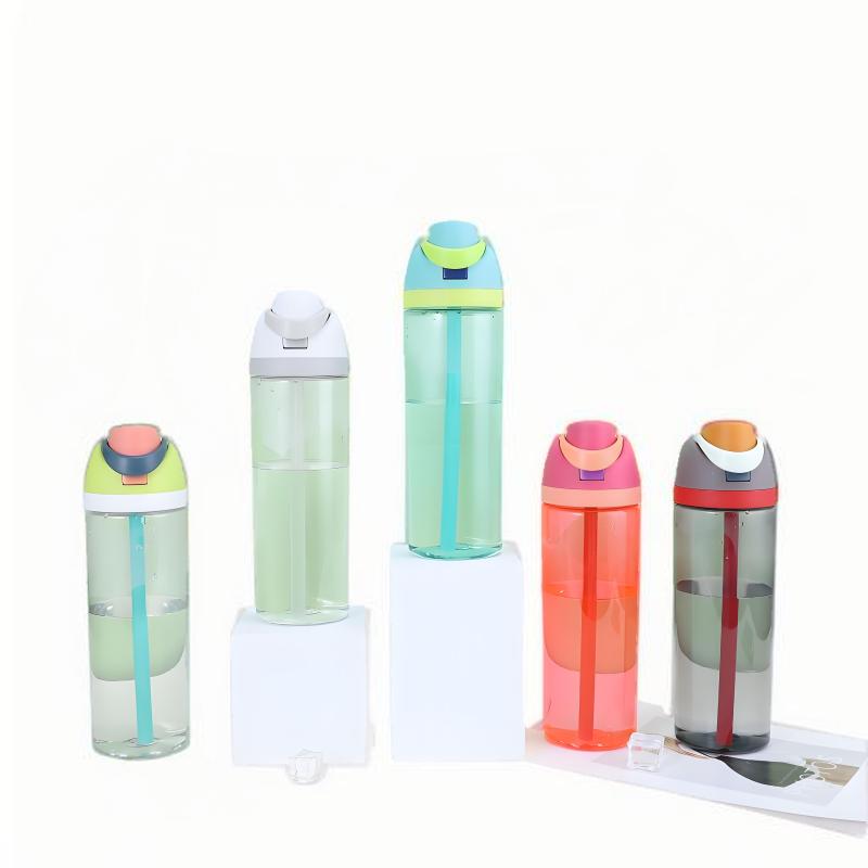 Portable Large Capacity Plastic Sport Water Bottle with Straw Contracted Design for Back to School