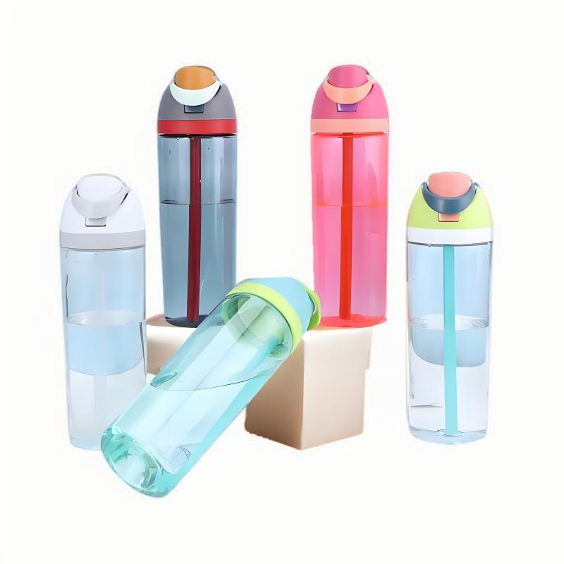 Portable Large Capacity Plastic Sport Water Bottle with Straw Contracted Design for Back to School