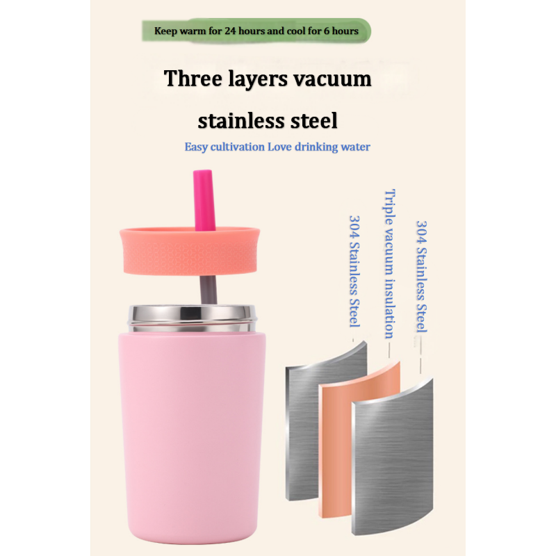 Custom 350ml Thermal Stainless Steel Kids Water Bottle New Design with Straw for Outdoor Festivals Back to School & Camping