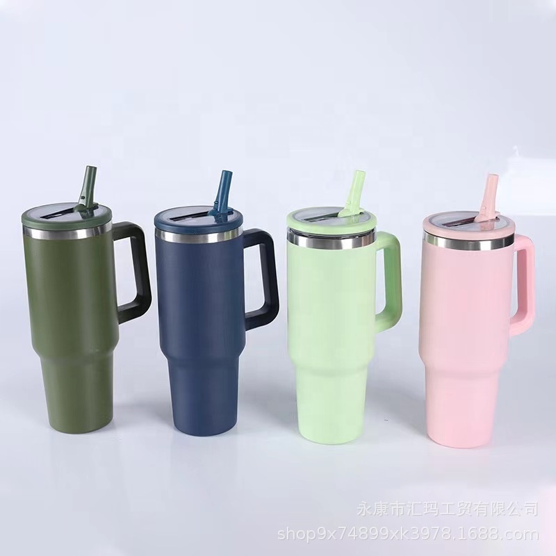 2024 New 40 oz Stainless Steel Tumbler Vacuum Insulated Reusable with Handle for Straw Lid for Drinks Cold Coffee Travel Gym Car