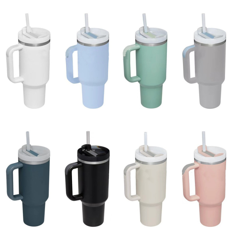 Customized Logo 40oz Tumbler with Straw and Handle Double Wall Insulated Stainless Steel Mug for Business Gifts