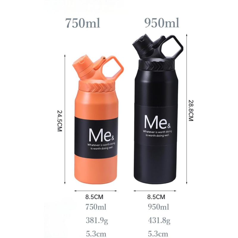 Large Capacity 950ml Stainless Steel Vacuum Cup Portable Handle Gym Camping Water Bottle Direct Drinking Applicable
