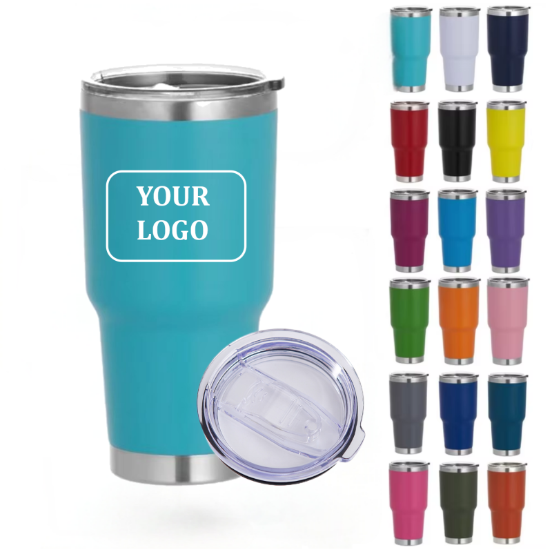 Custom Logo 30oz Powder Coated Double Wall Traveling Flask Mug Black Green Leak-Proof Vacuum Insulated Tumbler