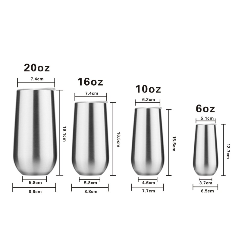 Custom Logo Double Wall 6oz/10oz/16oz/20oz Stainless Steel Insulated for Champagne Flute Tumblers Metallic Rose Gold Stemless Fo