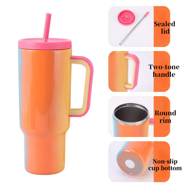 40oz Double Wall Stainless Steel Tumbler with Handle Travel Mug & Water Bottle Spray Molding Coffee Tumbler for Tea & Party Use