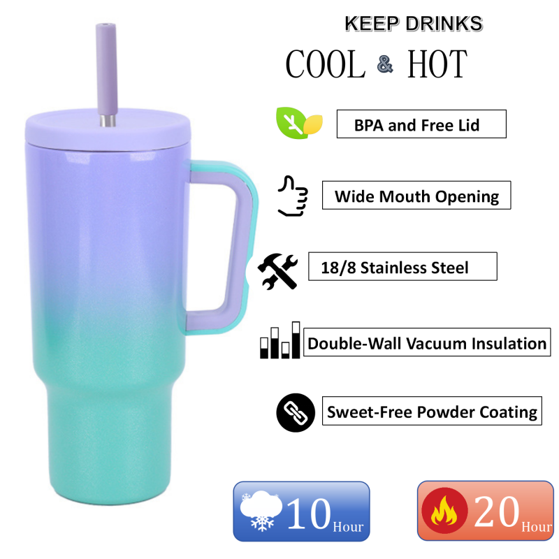 40oz Double Wall Stainless Steel Tumbler with Handle Travel Mug & Water Bottle Spray Molding Coffee Tumbler for Tea & Party Use