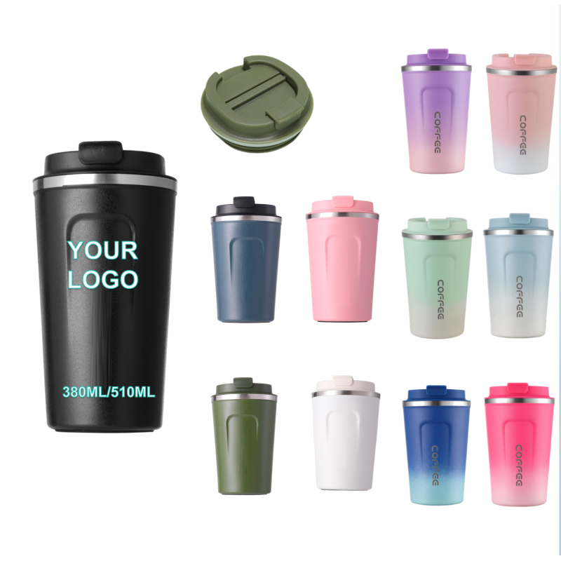 380ml Powder Coated Double Wall Stainless Steel Thermal Travel Mug Car Cup Lid Straw for Coffee Water Beer Hot Thermal
