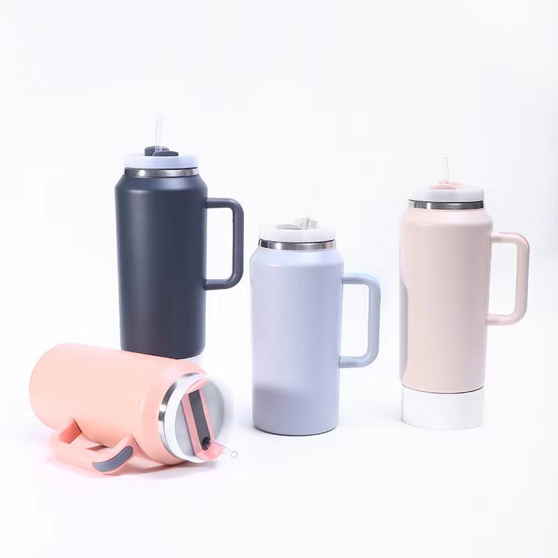64oz Stainless Steel Vacuum Insulated Coffee Cup with Handle Large Capacity Portable Thermos Cup for Business Gifts
