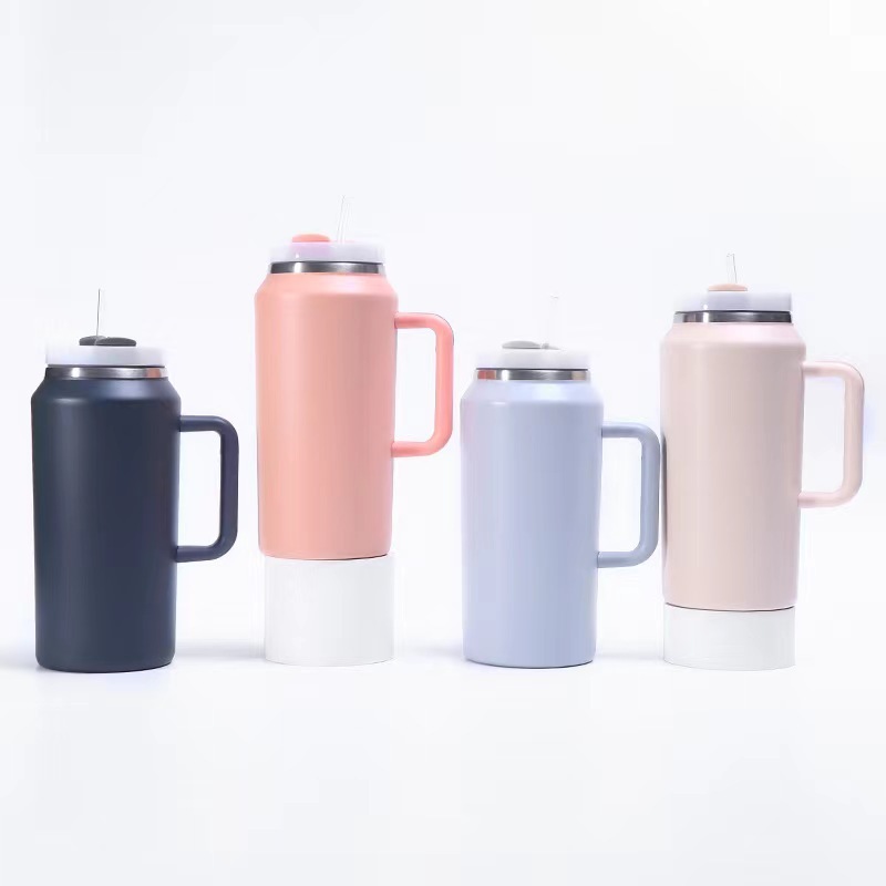 64oz Stainless Steel Vacuum Insulated Coffee Cup with Handle Large Capacity Portable Thermos Cup for Business Gifts
