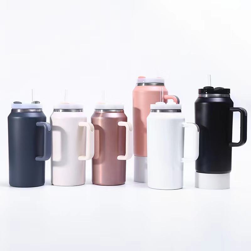 64oz Stainless Steel Vacuum Insulated Coffee Cup with Handle Large Capacity Portable Thermos Cup for Business Gifts