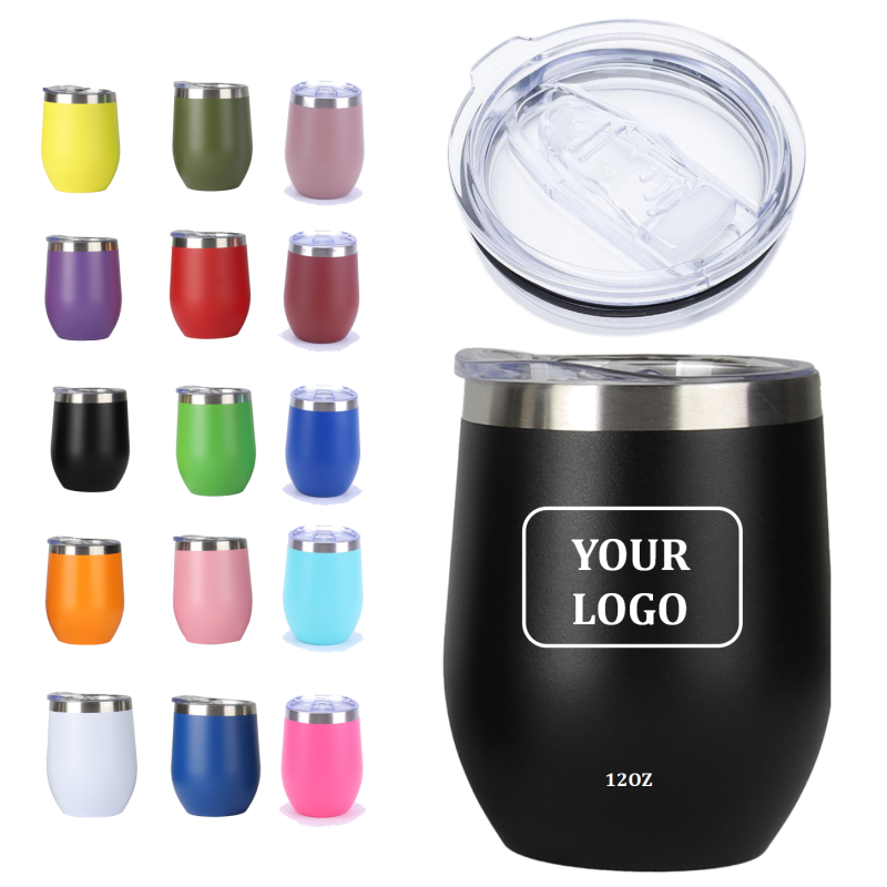 Wholesale 12oz Egg Shape Stainless Steel Metal Stemless Wine Tumblers with Lid Custom Logo for Mugs Collection