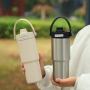 Borge Customized 24oz 316 Stainless Steel Vacuum Flask Striped Ceramic Liner Car Tea/Coffee Cup with Straw for Camping