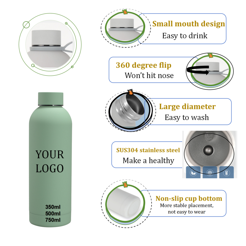Custom Logo Double Wall Vacuum Insulated Stainless Steel Tumbler Hot Cold Sports Drink Water Bottle with Matte Finish Present