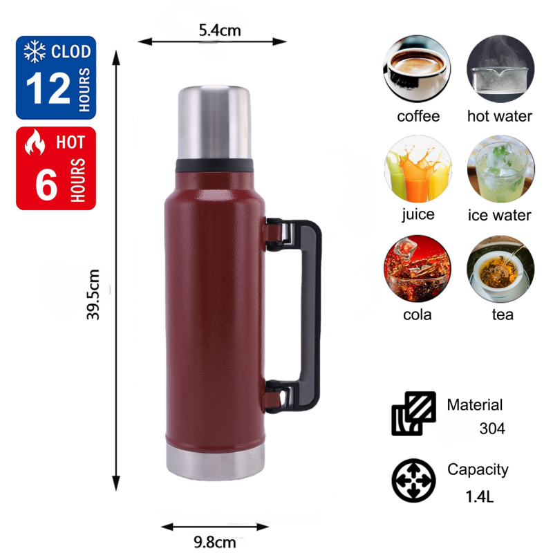 Customizable 1L 1.4L 1.9L Stainless Steel Vacuum Water Bottle with Multi-Purpose Lid Hot Cold Food Large Capacity Storage Mug
