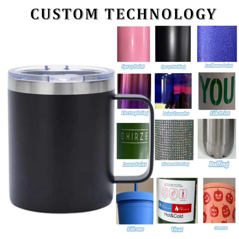 Private Label Double Wall Stainless Steel Travel Tumbler Insulated Coffee Mug Handle Lid Customizable Thermos Cup for On-the-Go