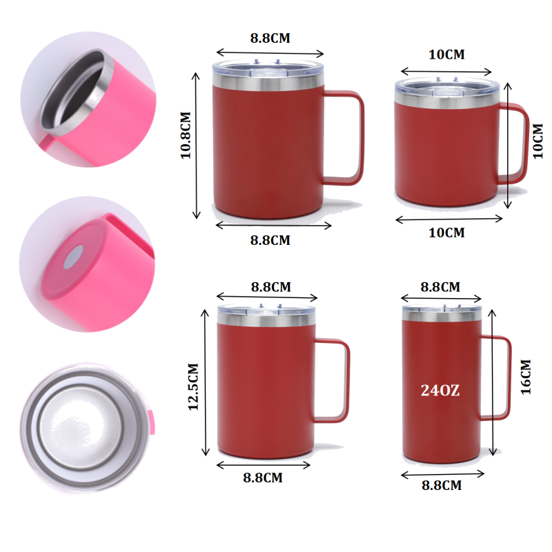 Private Label Double Wall Stainless Steel Travel Tumbler Insulated Coffee Mug Handle Lid Customizable Thermos Cup for On-the-Go