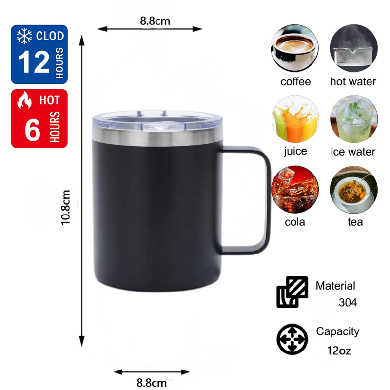 Private Label Double Wall Stainless Steel Travel Tumbler Insulated Coffee Mug Handle Lid Customizable Thermos Cup for On-the-Go