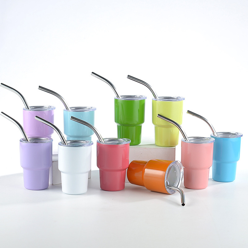 3oz Double Wall Stainless Steel Tumbler Cup with Lid and Straw Mini Shot Glass Regular Cups for Business Gifts