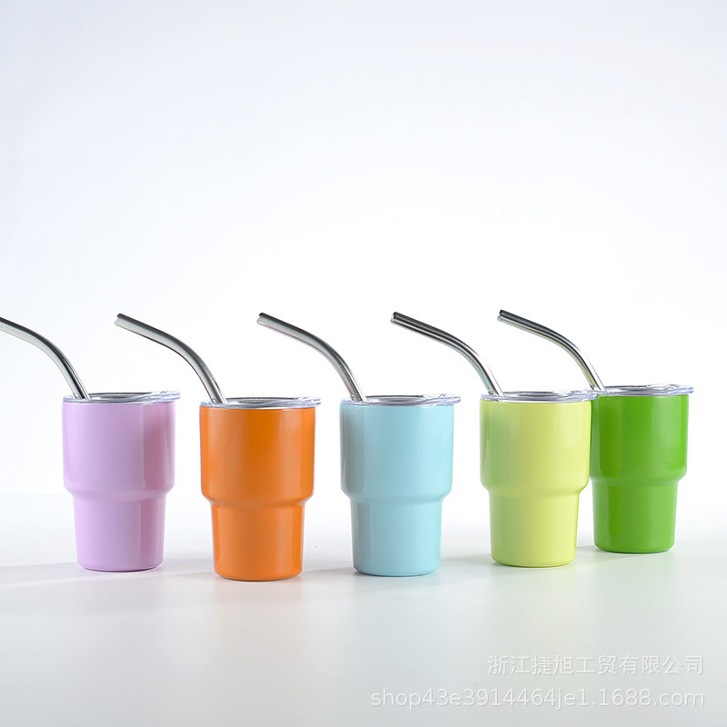 3oz Double Wall Stainless Steel Tumbler Cup with Lid and Straw Mini Shot Glass Regular Cups for Business Gifts