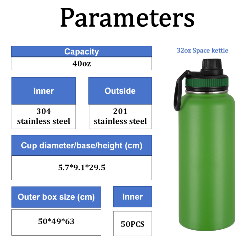 Customized 40oz Double Wall Stainless Steel Water Bottle Flask Vaccum Insulated Thermo Wide Mouth Sports Flask for Camping