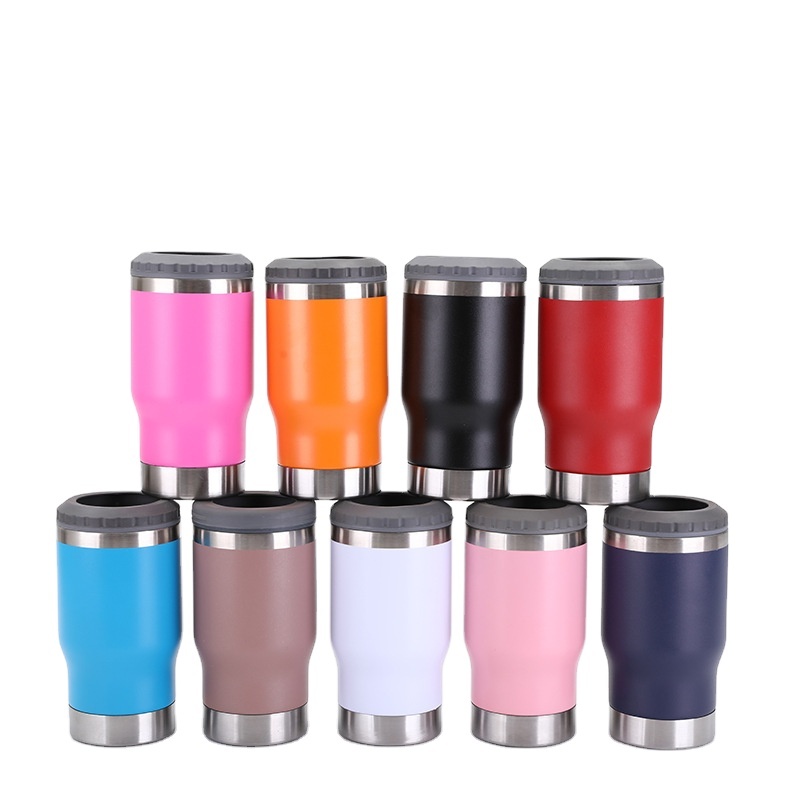 4 in 1 Luxury Insulated Slim Can Cooler 14 Oz Stainless Steel Can & Beer Cozies Double Walled Lighted Portable for Wine & Travel