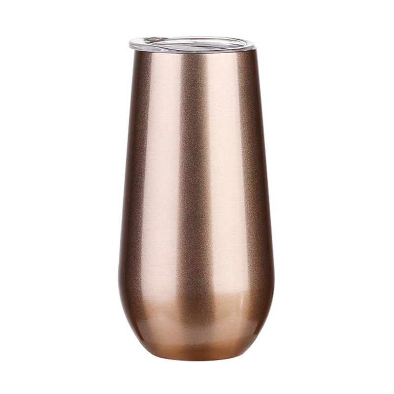 Custom Logo Double Wall Stainless Steel Insulated Flute Metallic Rose Gold Stemless Wine Tumblers with Drinking Insulation