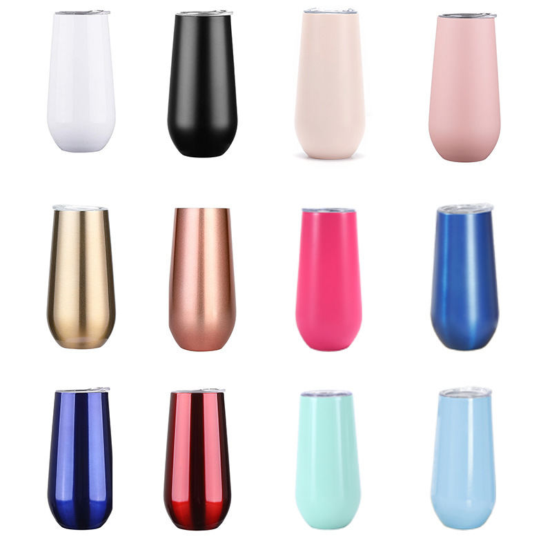 Custom Logo Double Wall Stainless Steel Insulated Flute Metallic Rose Gold Stemless Wine Tumblers with Drinking Insulation
