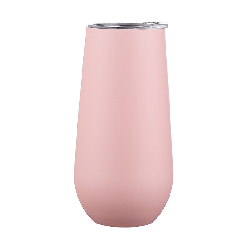 Custom Logo Double Wall Stainless Steel Insulated Flute Metallic Rose Gold Stemless Wine Tumblers with Drinking Insulation