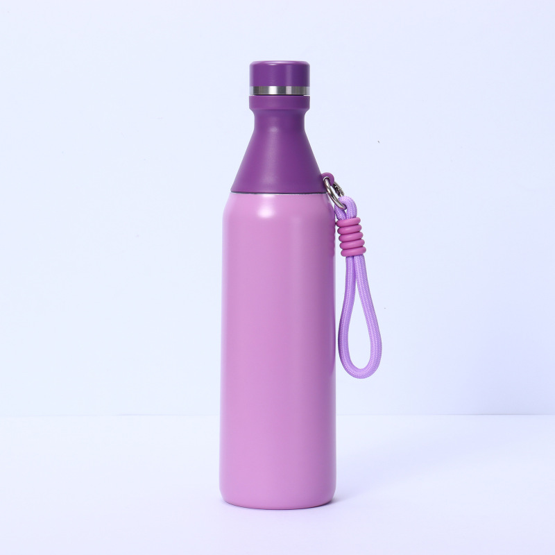 304 Stainless Steel Double Layer Vacuum Insulated Bottle With Carrying Cord Portable Sports Hot Water Bottle 500ml