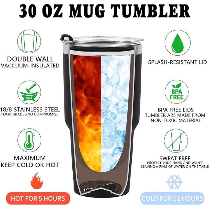 30oz Leak-Proof Stainless Steel Tumbler Powder Coated and Vacuum Insulated Travel Mug for Back to School Customizable Logo