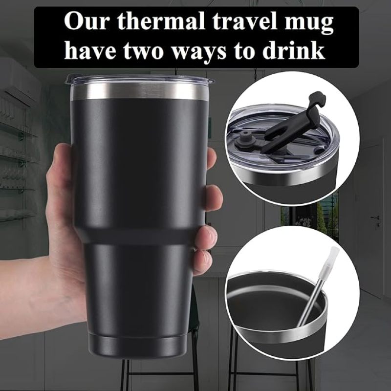 30oz Leak-Proof Stainless Steel Tumbler Powder Coated and Vacuum Insulated Travel Mug for Back to School Customizable Logo