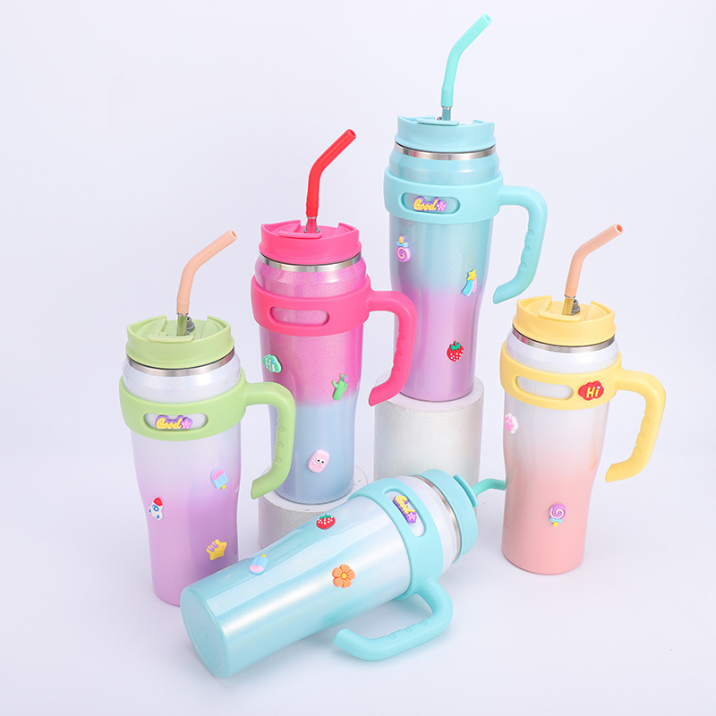 Wholesale 40oz Stainless Steel Travel Tumbler Mug New Bulk Large Capacity Ceramic Cup with Handle and Straw Cleaning Brush