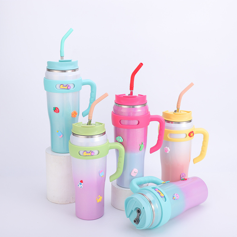 Wholesale 40oz Stainless Steel Travel Tumbler Mug New Bulk Large Capacity Ceramic Cup with Handle and Straw Cleaning Brush