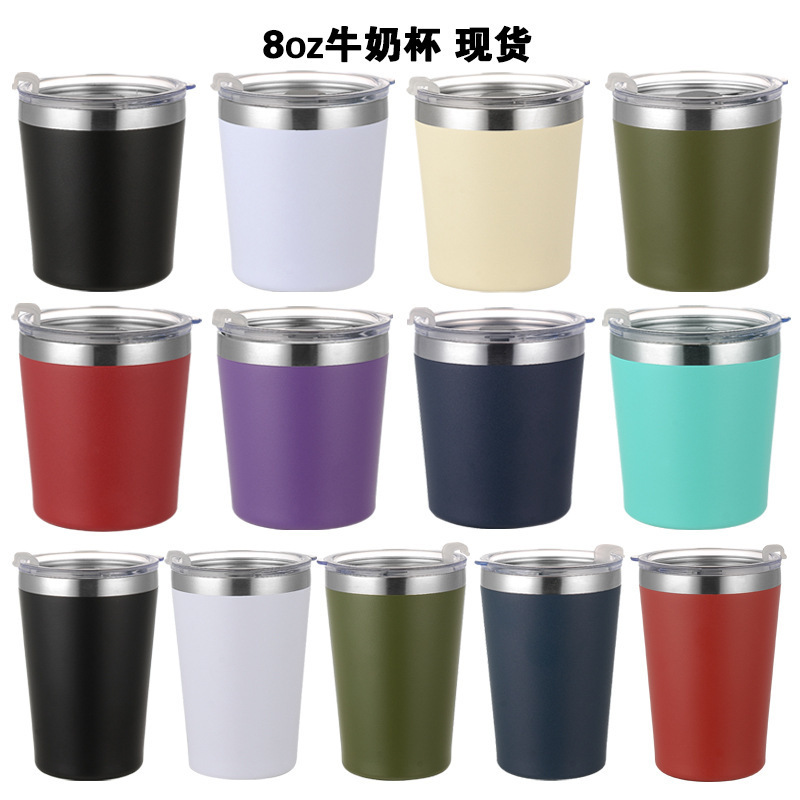8oz Double Wall Stainless Steel Insulated Tumbler Powder Coated Coffee Mug With Lid Tea Camping Travel Vacuum Milk Drinking Cup