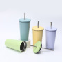 Portable Large Custom Logo Coffee Travel Taper Mug Cup Water Bottle 304 Stainless Steel Tumbler With Straw