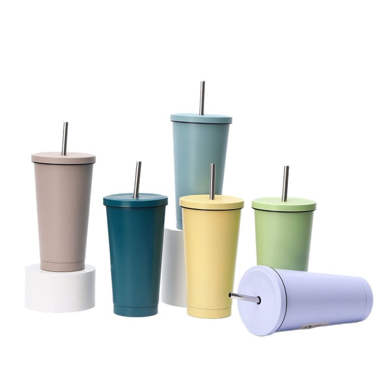 Portable Large Custom Logo Coffee Travel Taper Mug Cup Water Bottle 304 Stainless Steel Tumbler With Straw