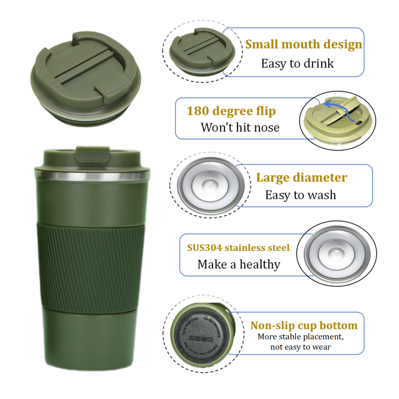 New Design Reusable Stainless Steel Double-wall Vacuum Third Generation Coffee Mug 380ml/510ml Travel With Lids