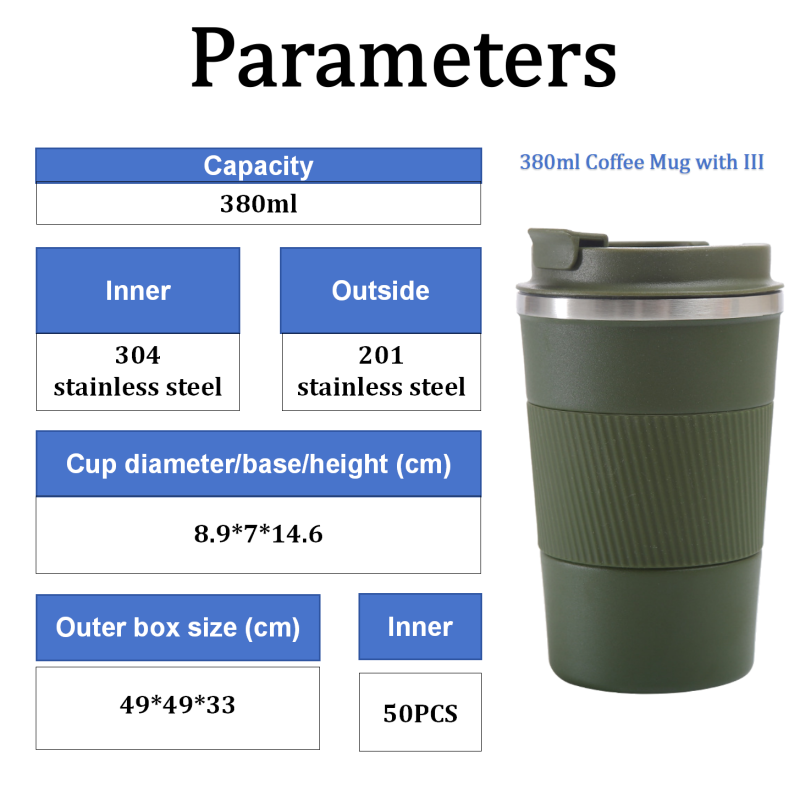 New Design Reusable Stainless Steel Double-wall Vacuum Third Generation Coffee Mug 380ml/510ml Travel With Lids