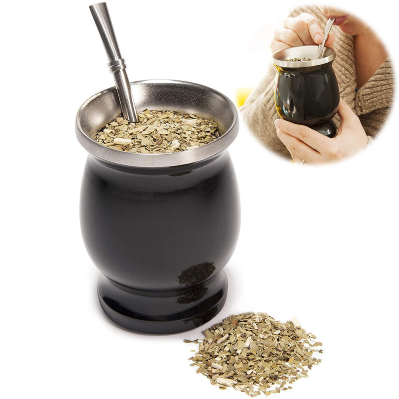 Best Seller 8oz Stainless Steel Classic Tea Cup Bambilla High-End Home Use Coffee Mug Double-Wall Yerba Mate with Straw Spoon