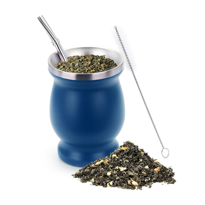 Best Seller 8oz Stainless Steel Classic Tea Cup Bambilla High-End Home Use Coffee Mug Double-Wall Yerba Mate with Straw Spoon
