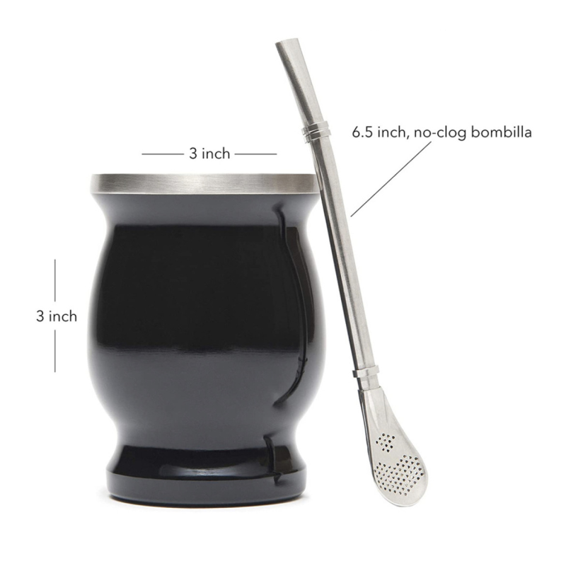 Best Seller 8oz Stainless Steel Classic Tea Cup Bambilla High-End Home Use Coffee Mug Double-Wall Yerba Mate with Straw Spoon