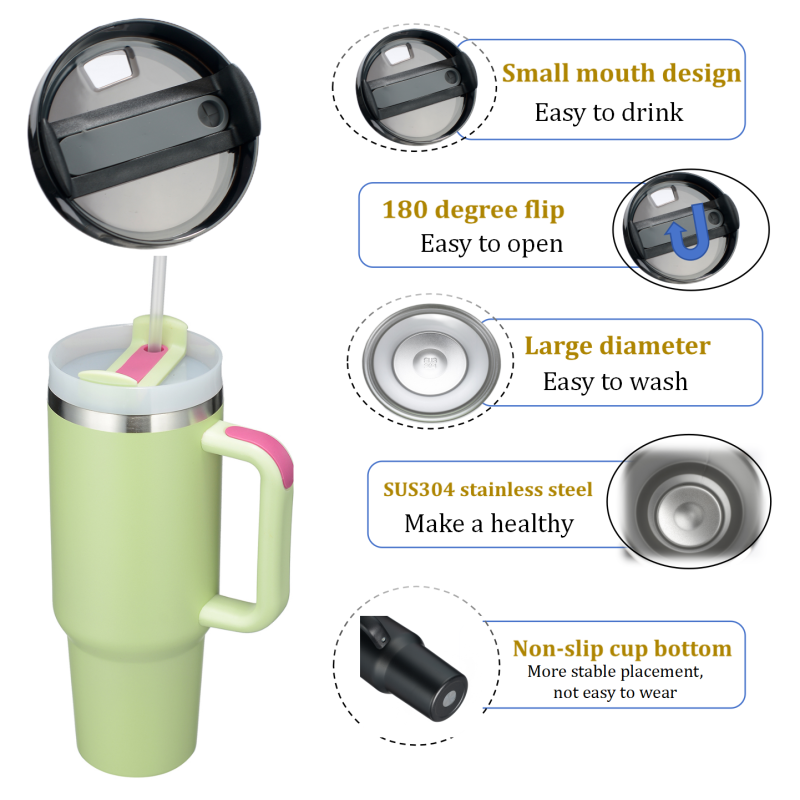 Modern 40oz Stainless Steel Insulated Travel Mug Cup Double Wall Vacuum Reusable Handle for Straw Lid for Work Outdoor
